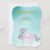 Hübscher Aqua Regenbogen Einhorn Geburtstag Gold Einladung (Vorderseite)