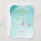 Hübscher Aqua Regenbogen Einhorn Geburtstag Gold Einladung (Rückseite)