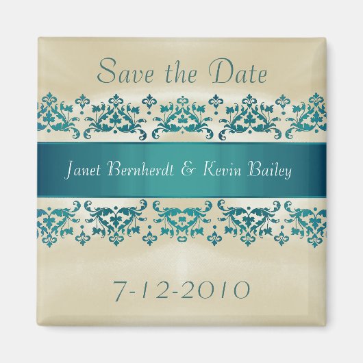 Hübscher Aquamariner Damast Speichern Sie den Datu Magnet (Vorne)