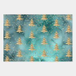 Hübscher Aquamariner Grüner Wasserfarben Weihnacht Geschenkpapier Set