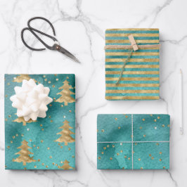 Hübscher Aquamariner Grüner Wasserfarben Weihnacht Geschenkpapier Set