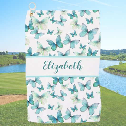 Hübscher aquamariner Schmetterling mit individuell Golfhandtuch