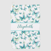 Hübscher aquamariner Schmetterling mit individuell Golfhandtuch (Vorderseite)