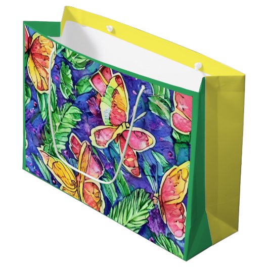 Hübscher Aquarell Kindergeburtstag Schmetterlinge Große Geschenktüte (Vorderseite Schrägansicht)