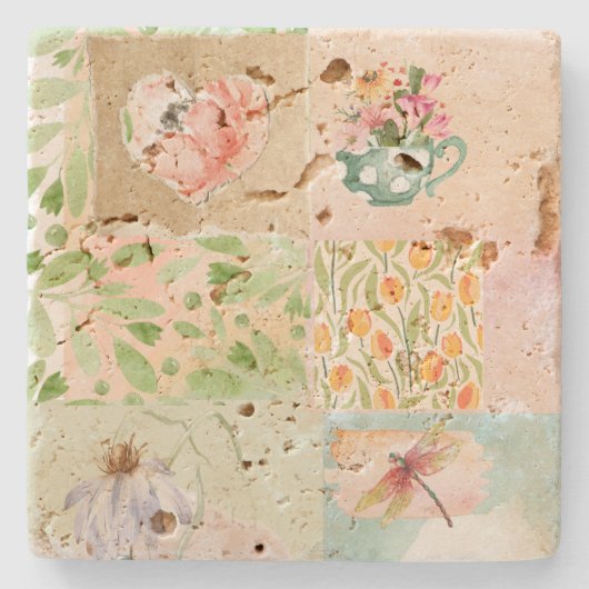 Hübscher Aquarellhintergrund Botanisches Kunstwerk Steinuntersetzer (Vorderseite)