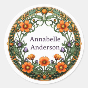 Hübscher Art Nouveau Blumenaufkleber Runder Aufkleber