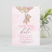 Hübscher Bär Rosa Save the Date Einladung (Stehend Vorderseite)