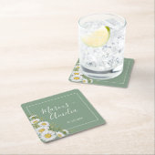 Hübscher Basil Green & White Daisies Wedding Squar Rechteckiger Pappuntersetzer (Vor Ort)