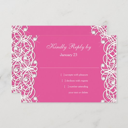 Hübscher Bat Mitzvah Clear Sparkle und Spitzen RSVP Karte (Vorne/Hinten)