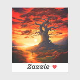 Hübscher Baum bei Sonnenuntergang Aufkleber