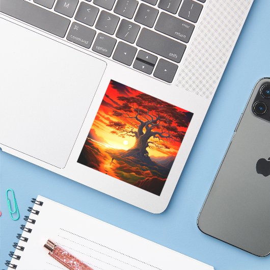 Hübscher Baum bei Sonnenuntergang Aufkleber (Laptop mit iPhone)