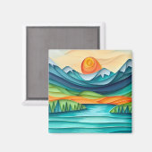 Hübscher Berg Sonnenuntergang Seenlandschaft Abstr Magnet (Vorderseite/Rückseite)