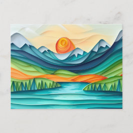 Hübscher Berg Sonnenuntergang Seenlandschaft Abstr Postkarte