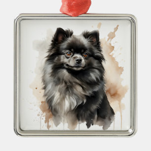 HÜBSCHER BLACK FLUFFY SPITZ PUPPY HUND ORNAMENT AUS METALL