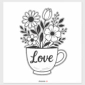 Hübscher Black Tee Cup mit Blume Design Aufkleber (Blatt)