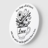 Hübscher Black Tee Cup mit Blume Design Große Wanduhr (Winkel)