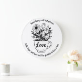 Hübscher Black Tee Cup mit Blume Design Große Wanduhr (Zuhause)
