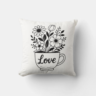 Hübscher Black Tee Cup mit Blume Design Kissen