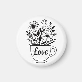 Hübscher Black Tee Cup mit Blume Design Magnet