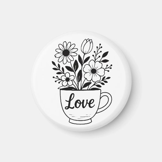 Hübscher Black Tee Cup mit Blume Design Magnet (Vorne)