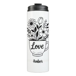 Hübscher Black Tee Cup mit Blume Tumbler Thermosbecher