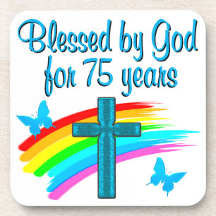 HÜBSCHER BLAU 75. GEBURTSTAG CHRISTLICHER DESIGN UNTERSETZER
