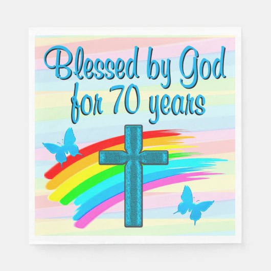HÜBSCHER BLAU CHRISTLICH 70. GEBURTSTAG PAPIER NAP SERVIETTE (Vorderseite)