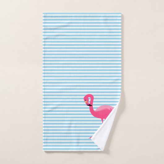 HÜBSCHER BLAUE STRIPE FLAMINGO BADEZIMMER TOWEL SE BADHANDTUCH SET (Handtuch)
