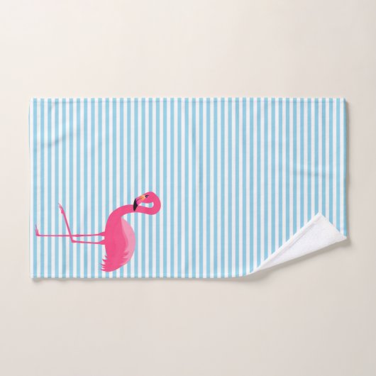HÜBSCHER BLAUE STRIPE FLAMINGO BADEZIMMER TOWEL SE BADHANDTUCH SET (Handtuch)