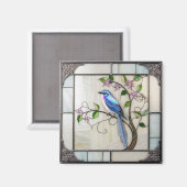 Hübscher Blaue Vogel auf blühender Weinrebe Magnet (Vorderseite/Rückseite)