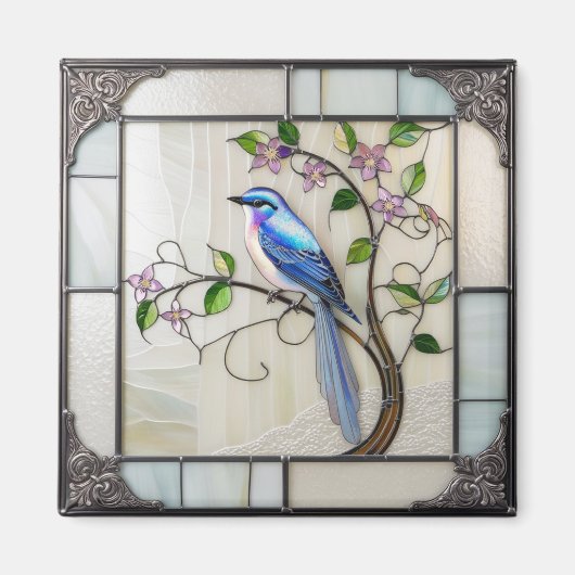 Hübscher Blaue Vogel auf blühender Weinrebe Magnet (Vorne)