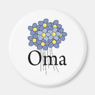 Hübscher blauer Blume Oma T - Shirt Magnet