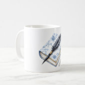 Hübscher blauer Blumenfederstift Kaffeetasse (Vorderseite Links)