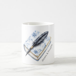 Hübscher blauer Blumenfederstift Kaffeetasse
