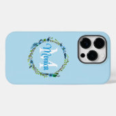 Hübscher blauer Blumenkranz mit Monogramm Case-Mate iPhone Hülle (Rückseite (Horizontal))