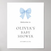 Hübscher blauer Gingham-Schleifen-Baby-Shower Poster (Vorne)