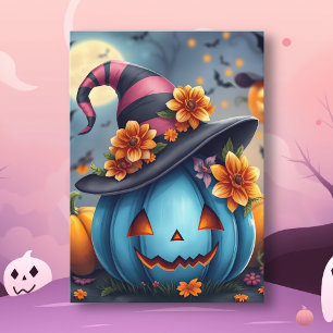 Hübscher blauer Halloween-Kürbis Jack-o-lantern Karte