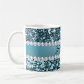 Hübscher blauer Imitat-Glitzer und Diamanten Kaffeetasse (Links)
