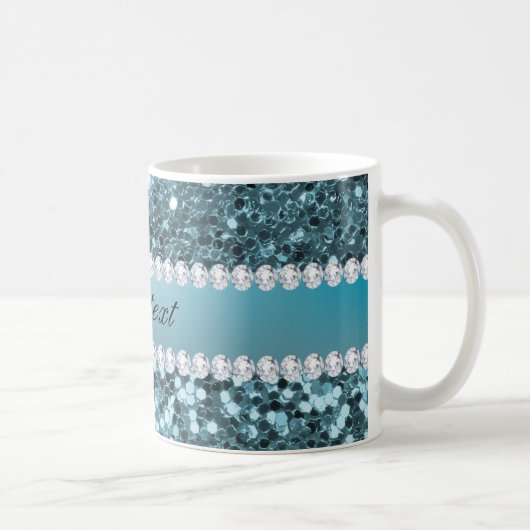 Hübscher blauer Imitat-Glitzer und Diamanten Kaffeetasse (Rechts)