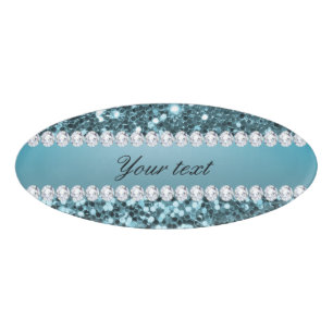 Hübscher blauer Imitat-Glitzer und Diamanten Namenschild