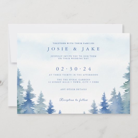 Hübscher blauer Kiefernwald Einladung zur Hochzeit (Vorderseite)