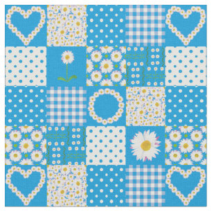 Hübscher blauer Pseudo-Patchwork-Gänseblümchen-Ket Stoff