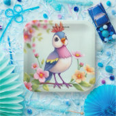 Hübscher blauer rosa Vogel Blumen Papier Teller (Party)