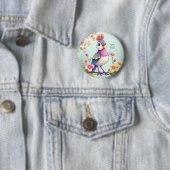 Hübscher blauer rosa Vogel Blumenknopf Button (Beispiel)