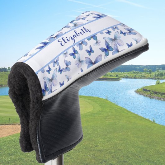 Hübscher Blauer Schmetterling mit individuelle Nam Golf Headcover