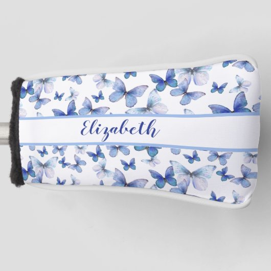 Hübscher Blauer Schmetterling mit individuelle Nam Golf Headcover (Vorderseite)