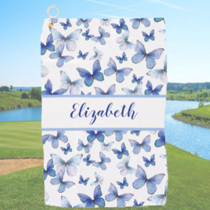 Hübscher Blauer Schmetterling mit individuelle Nam Golfhandtuch