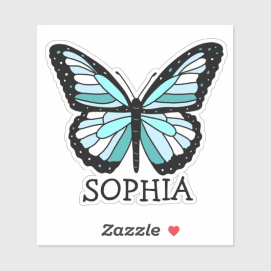 Hübscher blauer Schmetterling - Personalisierter N Aufkleber (Blatt)