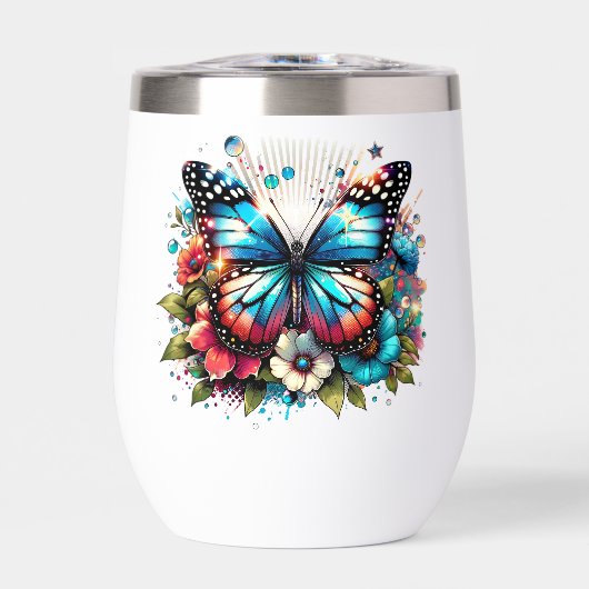 Hübscher Blauer Schmetterling und Blume (Vorderseite)