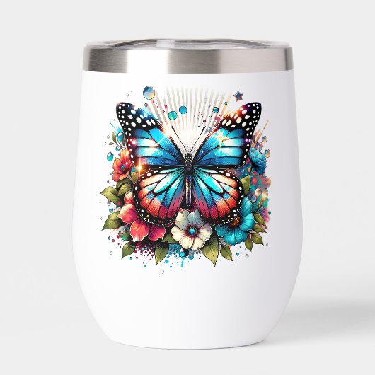 Hübscher Blauer Schmetterling und Blume (Rückseite)